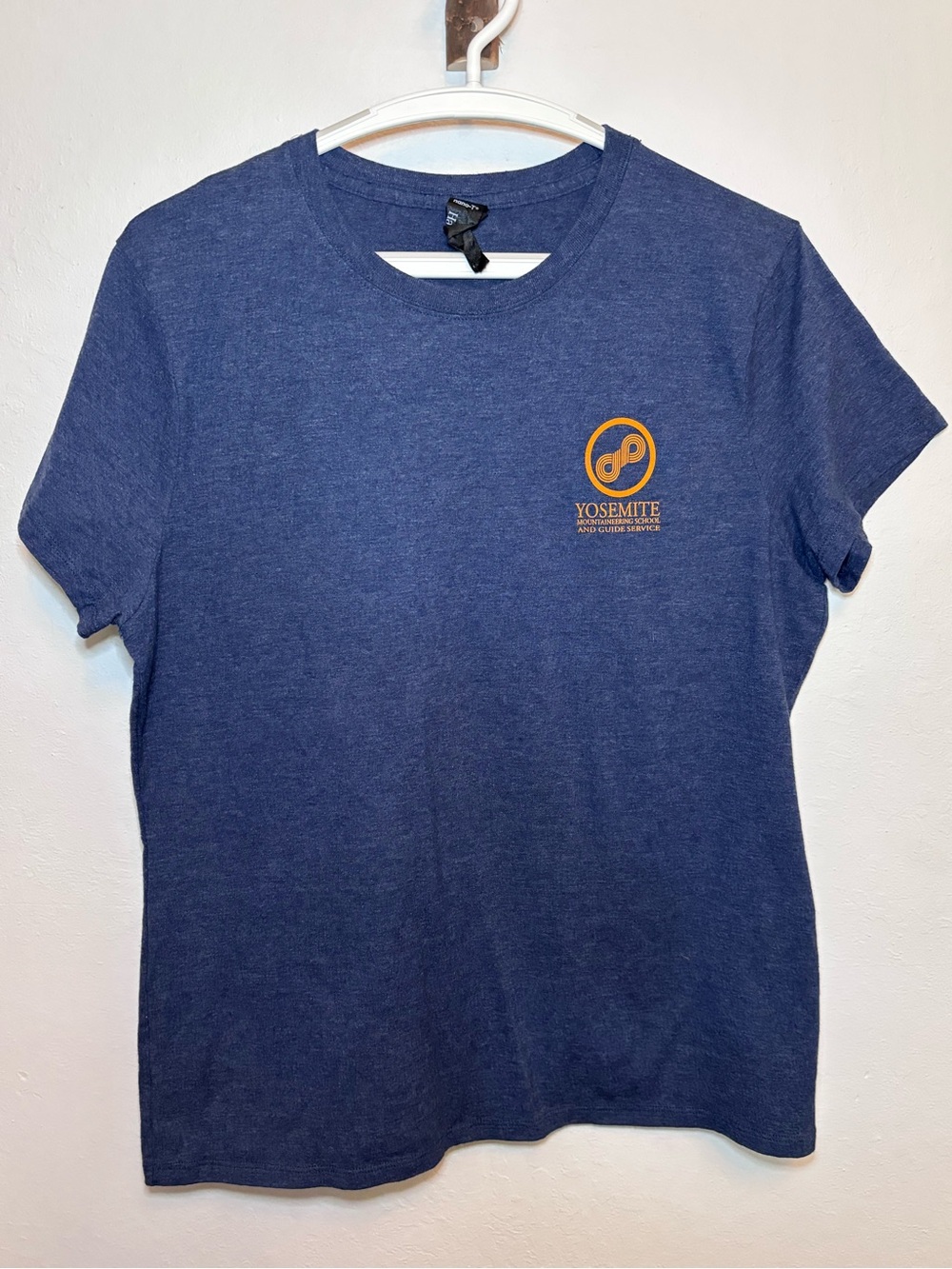 “Go Climb a Rock” Yosemite, Hanes Navy Blue Tee with orange text. Size YL.